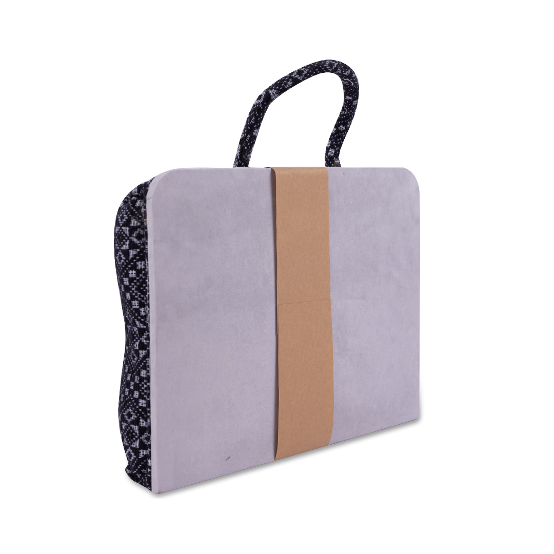 Hazel Inabel Black Diamond Laptop Pillow made from traditional Abel Iloco handloomed fabric with a faux suede non-slip top and convenient handle for easy portability.