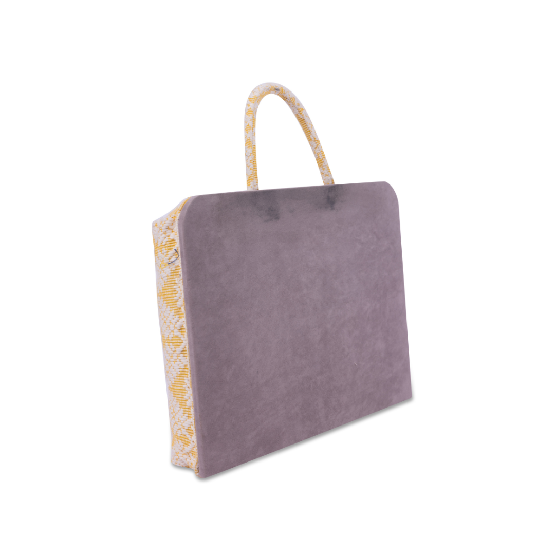 Hazel Inabel Citron Snowflake Laptop Pillow made from traditional Abel Iloco handloomed fabric with a faux suede non-slip top and convenient handle for easy portability.