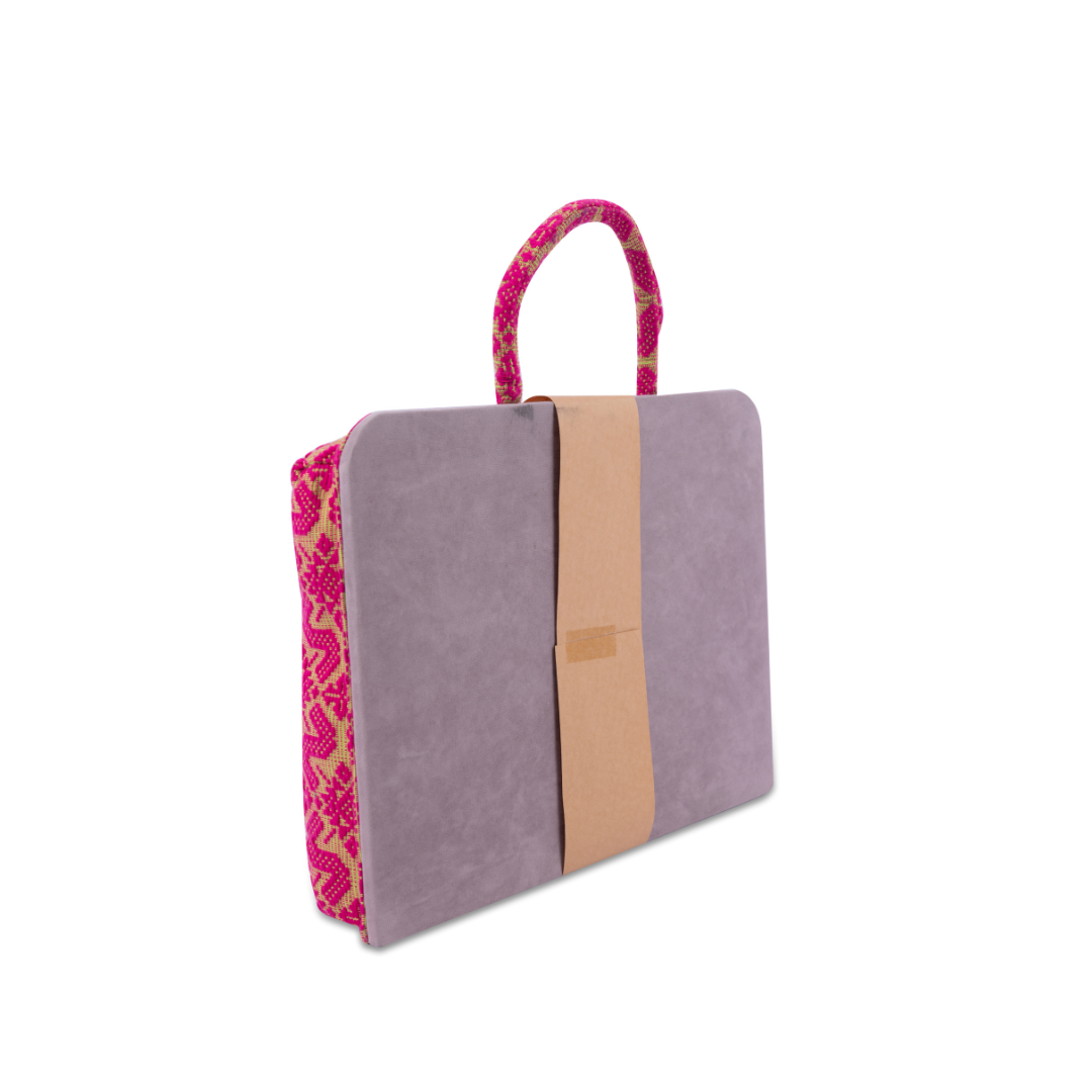 Hazel Inabel Red Laptop Pillow made from traditional Abel Iloco handloomed fabric with a faux suede non-slip top and convenient handle for easy portability.