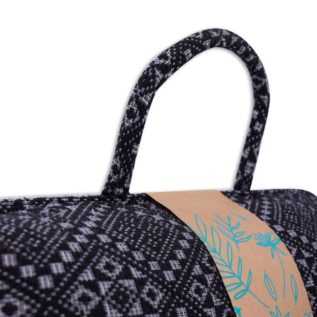Hazel Inabel Black Diamond Laptop Pillow made from traditional Abel Iloco handloomed fabric with a faux suede non-slip top and convenient handle for easy portability.