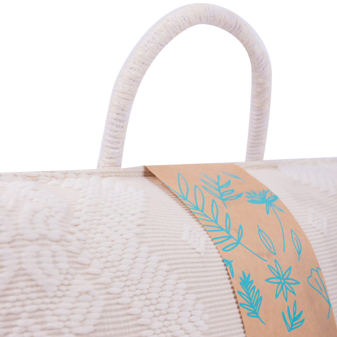 Hazel Inabel Snow White Laptop Pillow made from traditional Abel Iloco handloomed fabric with a faux suede non-slip top and convenient handle for easy portability.