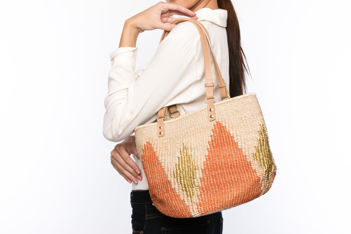 Sunrise tote bag handmade from sustainable plant fibers bags handwoven by artisans and weavers