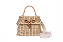 Load image into Gallery viewer, Adie wicker natural shoulder bag, handwoven from sustainable rattan with a cotton strap and brass hardware, eco-friendly and stylish.