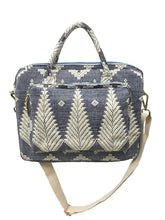 Load image into Gallery viewer, Handwoven Abel Iloco laptop bag with geometric designs, faux suede non-slip top, and handle. Ethically crafted in the Philippines.