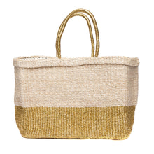 Load image into Gallery viewer, Golden Hour Tote – Stylish handwoven abaca shopper bag with polka dot cotton lining and leather trim, perfect for summer outings and beyond.