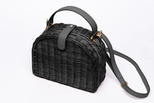 Load image into Gallery viewer, Half Moon Wicker Purse Black – Handwoven natural wicker bag with soft nude leather strap and magnetic closure, perfect for everyday wear.