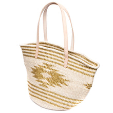 Load image into Gallery viewer, Golden Eagle Tote – Versatile handwoven natural plant fiber tote with Vachetta leather handles, ideal for beach days, shopping trips, and city outings.