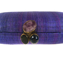 Load image into Gallery viewer, Still Waters Oval Hard Case Purse, handwoven from Buri plant fibers with agate stone accents and a brass chain strap for versatile carrying options.