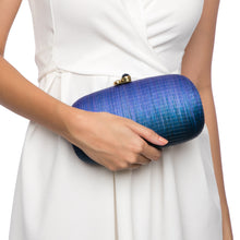 Load image into Gallery viewer, Still Waters Oval Hard Case Purse, handwoven from Buri plant fibers with agate stone accents and a brass chain strap for versatile carrying options.