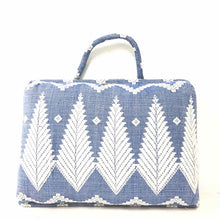 Load image into Gallery viewer, Hazel Inabel Blue Feather Laptop Pillow made from traditional Abel Iloco handloomed fabric with a faux suede non-slip top and convenient handle for easy portability.