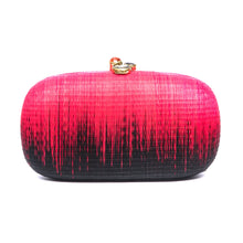 Load image into Gallery viewer, Horizon oval hard case purse handwoven from natural plant fibers, featuring agate stone accents wrapped in brass, a twill lining, and a brass drop-in chain for versatile wear.