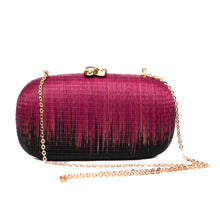 Load image into Gallery viewer, Midnight Serenity Oval Hard Case Purse, handwoven from Buri tree fibers, with agate stones wrapped in brass and a drop-in brass chain strap.