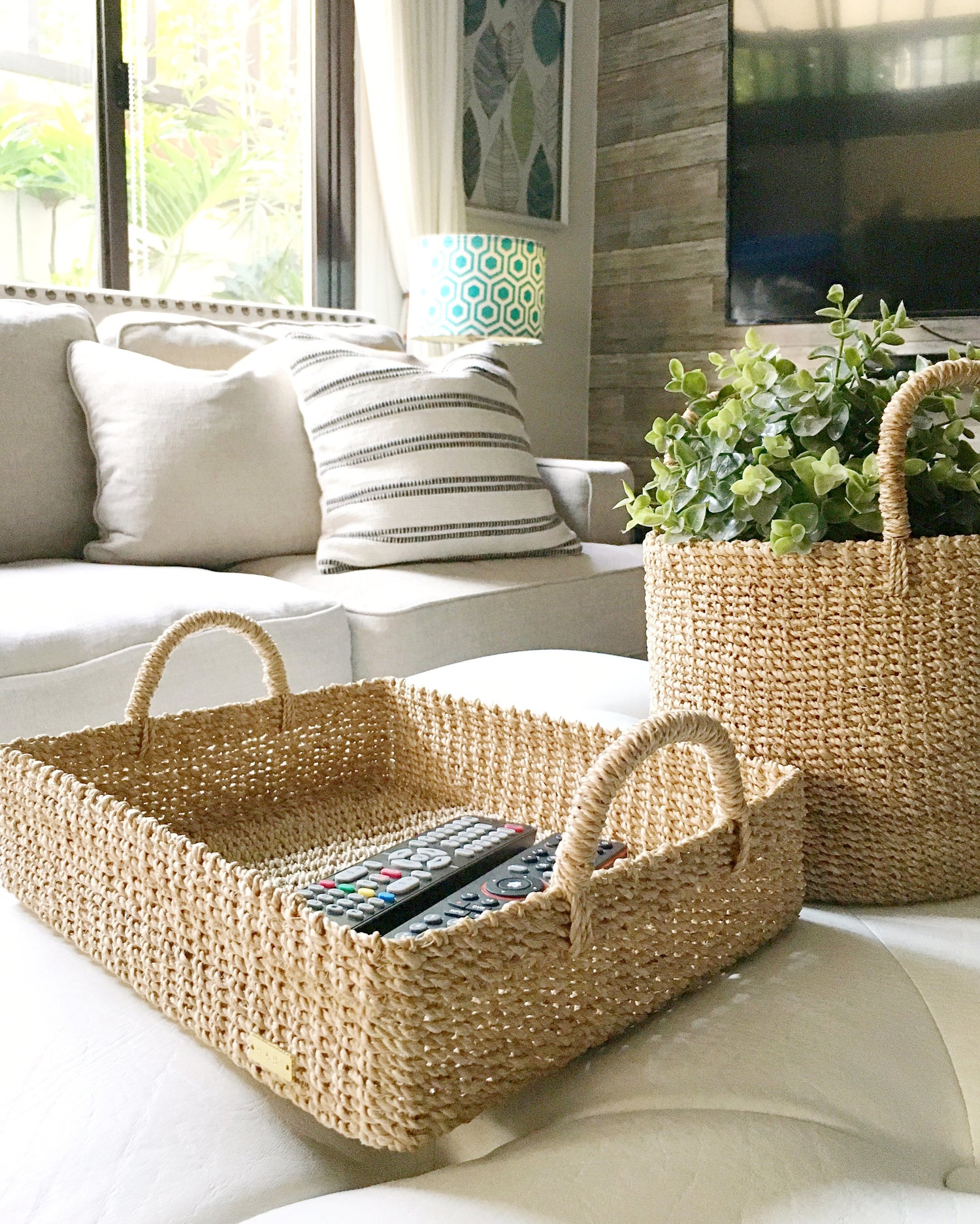 abaca woven basket sisal catch all tray
