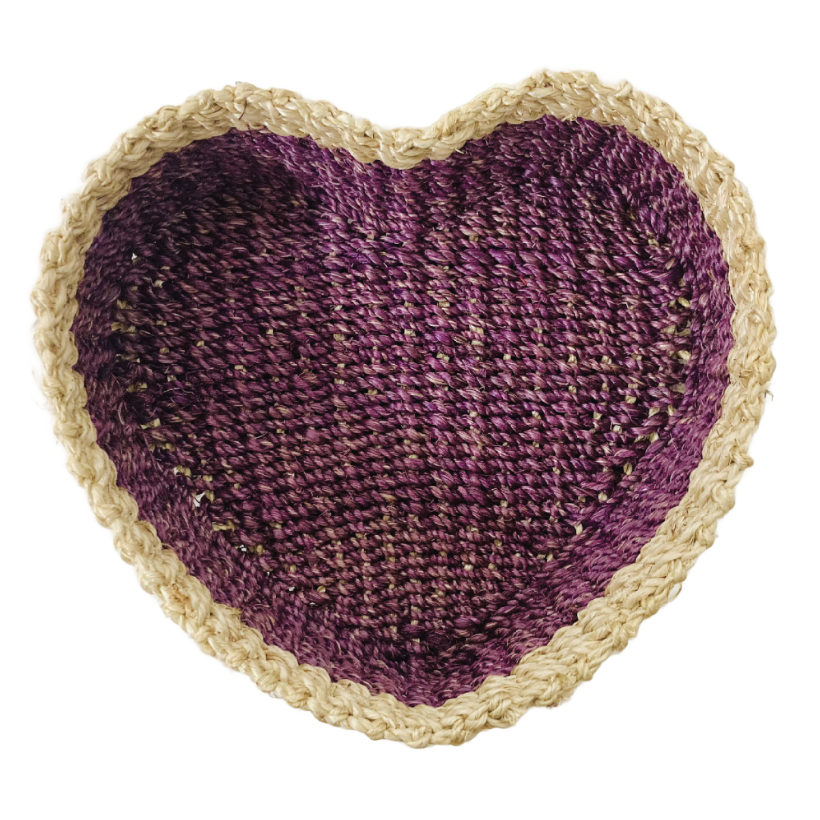 Danae Heart Purple Amethyst Key Tray made from 100% natural plant fiber, combining charm and function for your home. This eco-friendly key tray features a heart shape that adds warmth to any entryway or tabletop, making it a stylish accent piece. Perfect for organizing keys, jewelry, and small accessories, it ensures your essentials are always within reach. Crafted from sustainable materials, this key tray reflects your commitment to eco-friendly living. 
