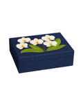 Penelope White Floral Navy Blue Fabric Jewelry Box