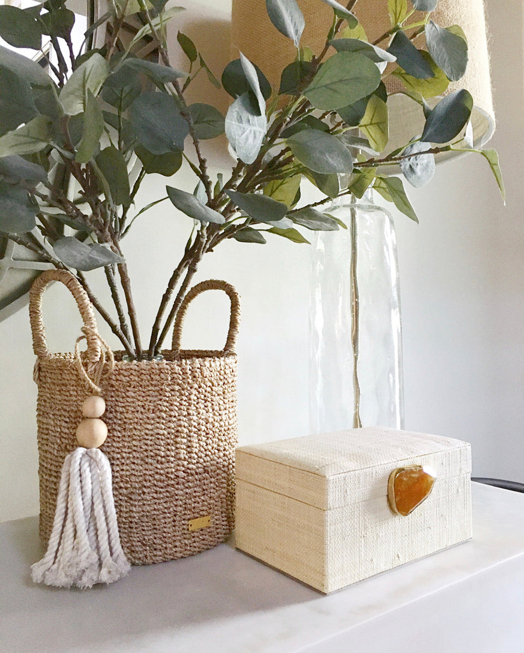 Dinah Catch All Basket made from 100% natural plant fiber, perfect for organizing essentials like keys, condiments, bath items, and vanity accessories. Versatile storage basket for entryways, kitchens, and bathrooms, adding charm and eco-friendly functionality to any space.