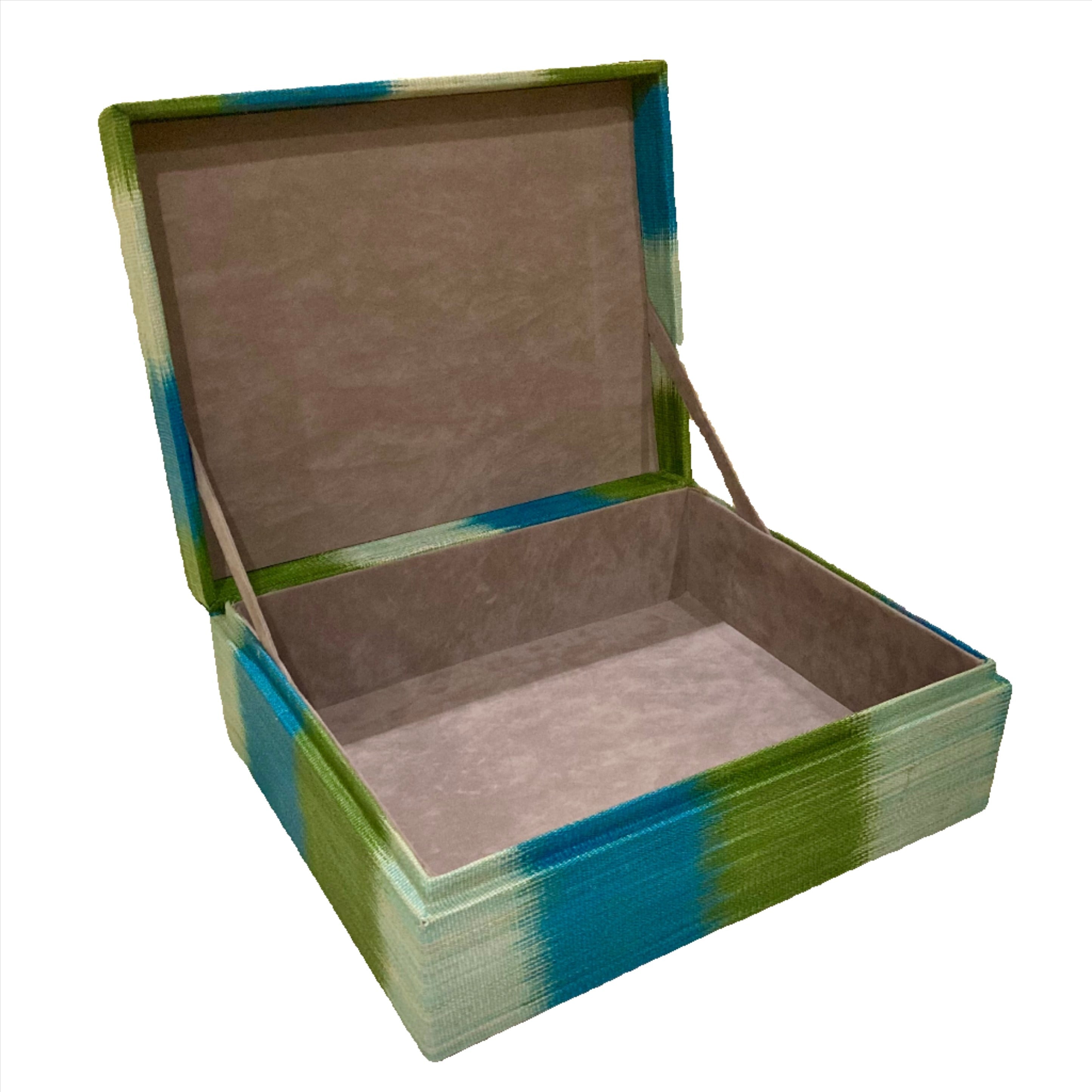 Duane Green Fields Large Storage Box made with T'nalak fabric from 100% abaca fiber, handcrafted by the Tboli tribe. Eco-friendly, durable storage box with intricate patterns celebrating cultural heritage and sustainable design.