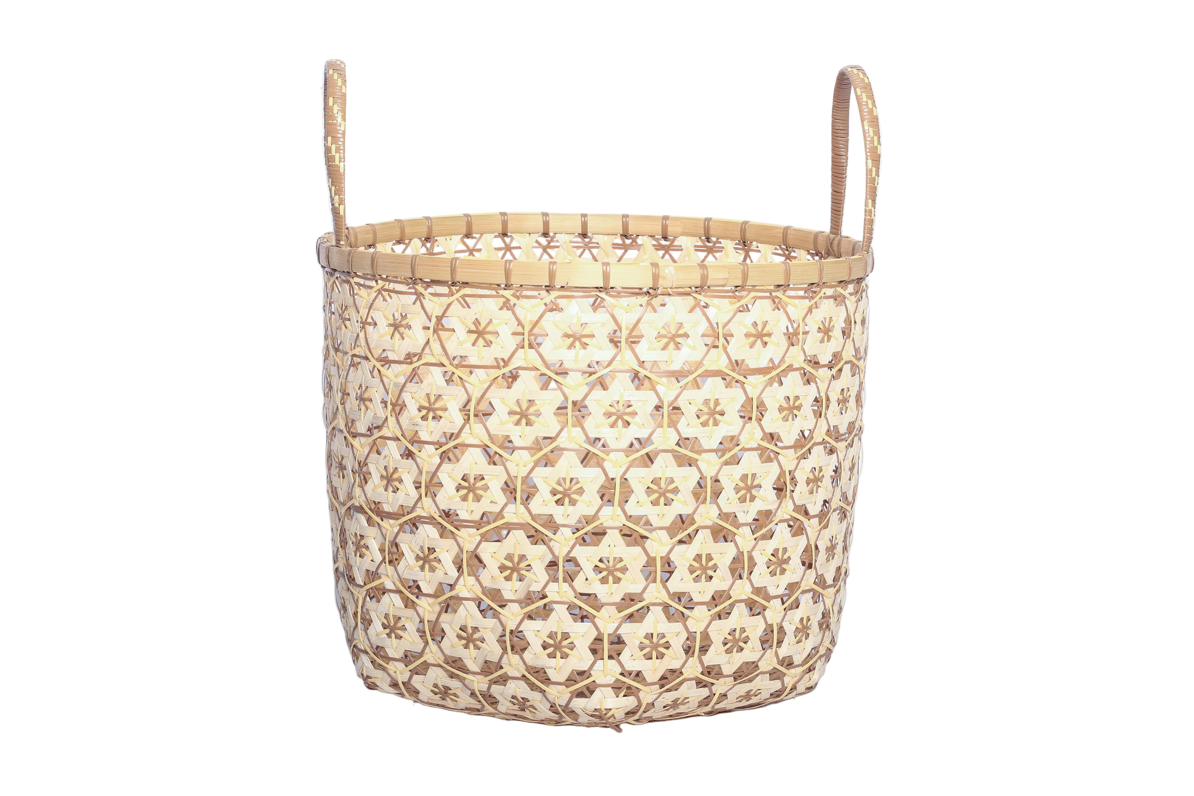 Faustina Nude Festive Star Laundry Hamper crafted from 100% natural plant fiber, featuring a celestial star motif that transforms a functional item into a decorative accent. Durable and eco-friendly, this hamper enhances your living space while supporting sustainable craftsmanship.