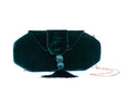 Elegant Forest Green Velvet Octagon Tassel Clutch with brass chain strap and chic tassel, perfect for evening events, weddings, and parties; handmade statement piece with lined interior for essentials like phone, cards, and lipstick.