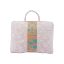 Load image into Gallery viewer, Hazel Inabel Snow White Laptop Pillow made from traditional Abel Iloco handloomed fabric with a faux suede non-slip top and convenient handle for easy portability.
