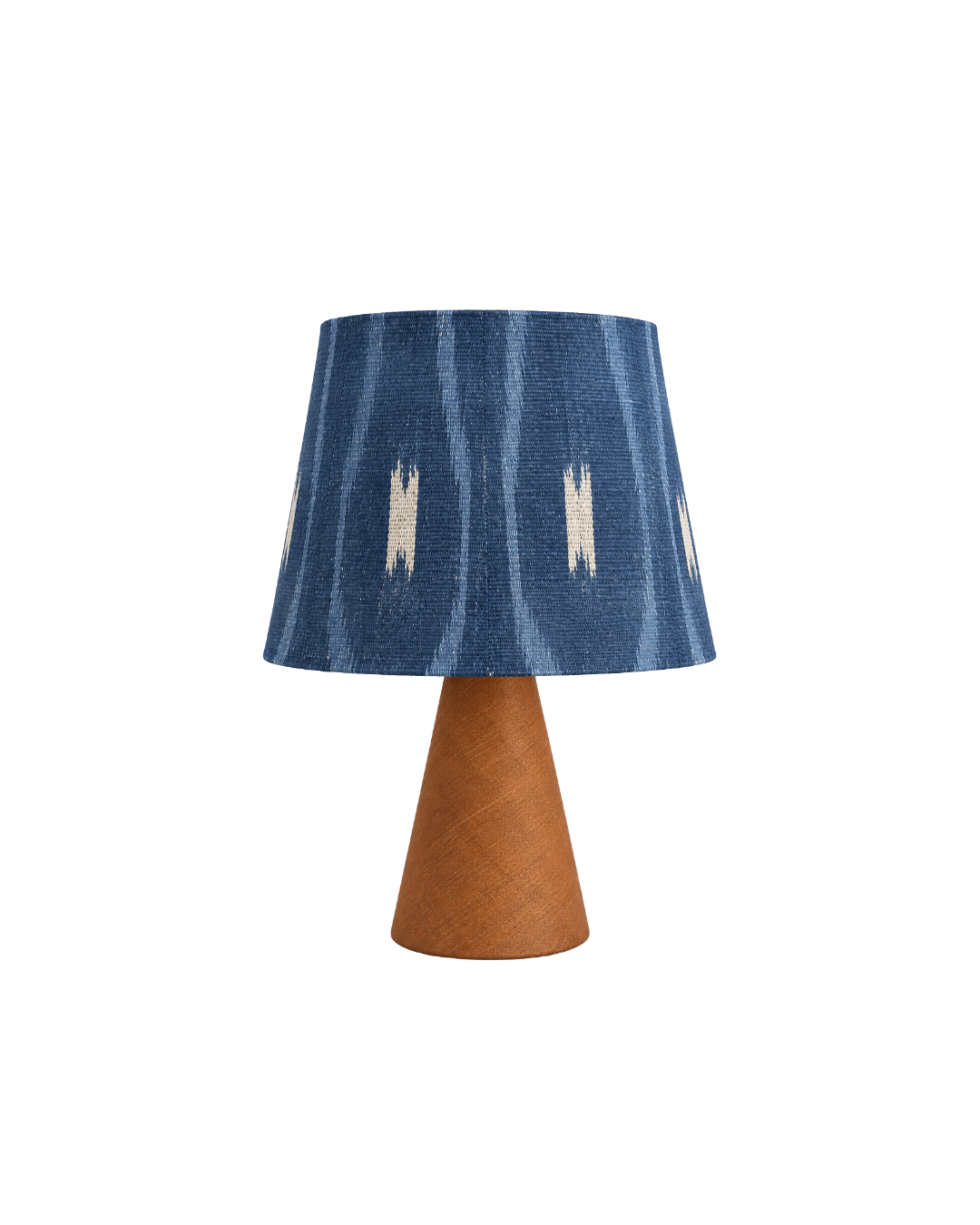 Blue Ikat Fabric Table Lamp with Wood Base