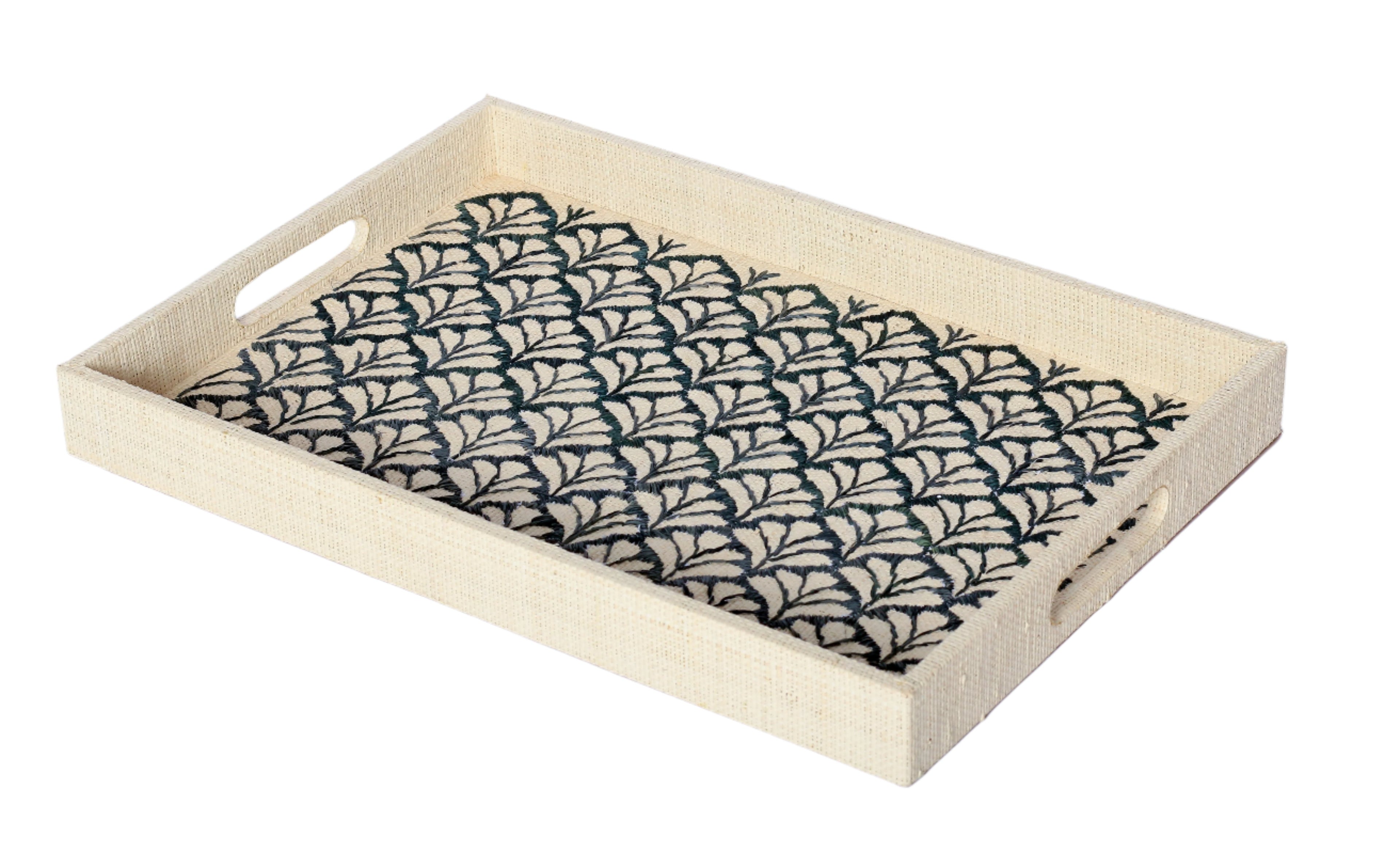 Elevate your home decor with Penelope Floral Embroidered Trays made from eco-friendly raffia. Featuring elegant embroidery, these versatile trays serve as both functional and stylish accents for organizing or serving.