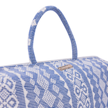 Load image into Gallery viewer, Hazel Inabel Blue Ribbon Laptop Pillow made from traditional Abel Iloco handloomed fabric with a faux suede non-slip top and convenient handle for easy portability.
