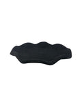 Front angle view of the Elara black woven decorative tray with a wavy scalloped edge on a white background.