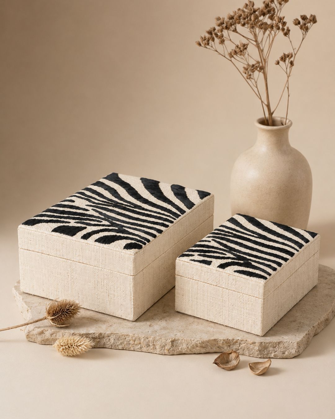 Penelope Zebra Embroidery Jewelry Boxes Set of 2