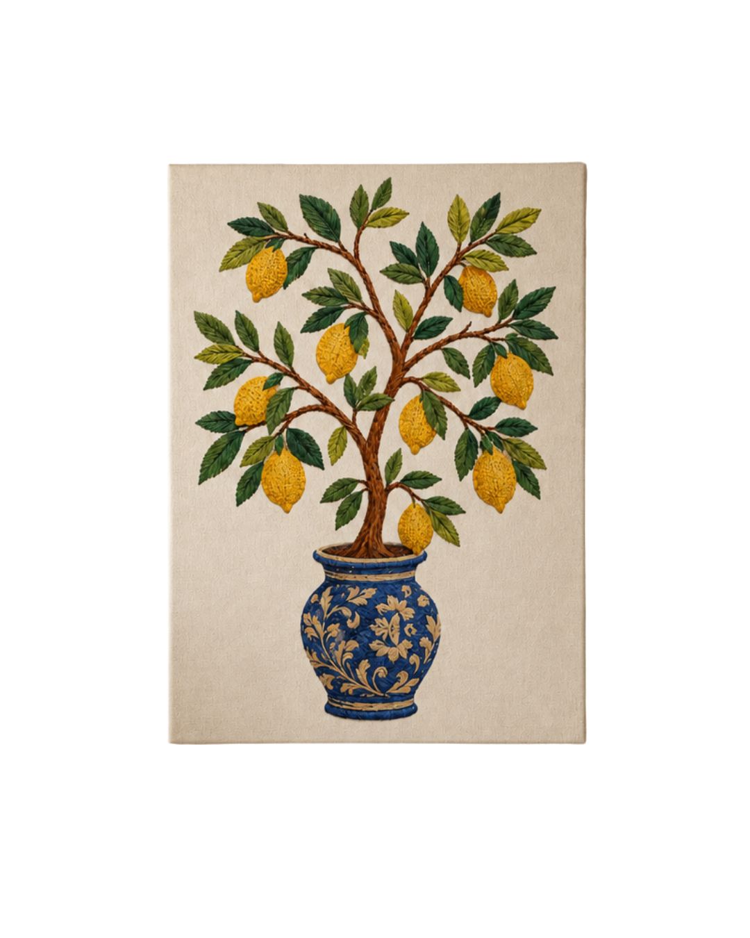 Embroidered Potted Lemon Tree Fabric Wall Art