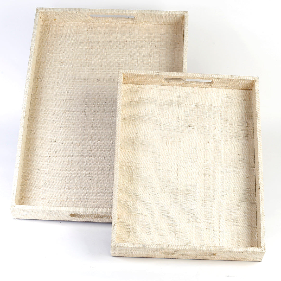 Set of 2 Adie serving trays made from 100% natural plant fiber, ideal for displaying keepsakes or serving snacks.