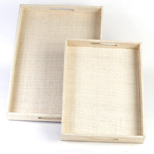 Load image into Gallery viewer, Set of 2 Adie serving trays made from 100% natural plant fiber, ideal for displaying keepsakes or serving snacks.

