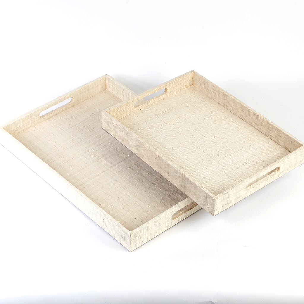 Set of 2 Adie serving trays made from 100% natural plant fiber, ideal for displaying keepsakes or serving snacks.