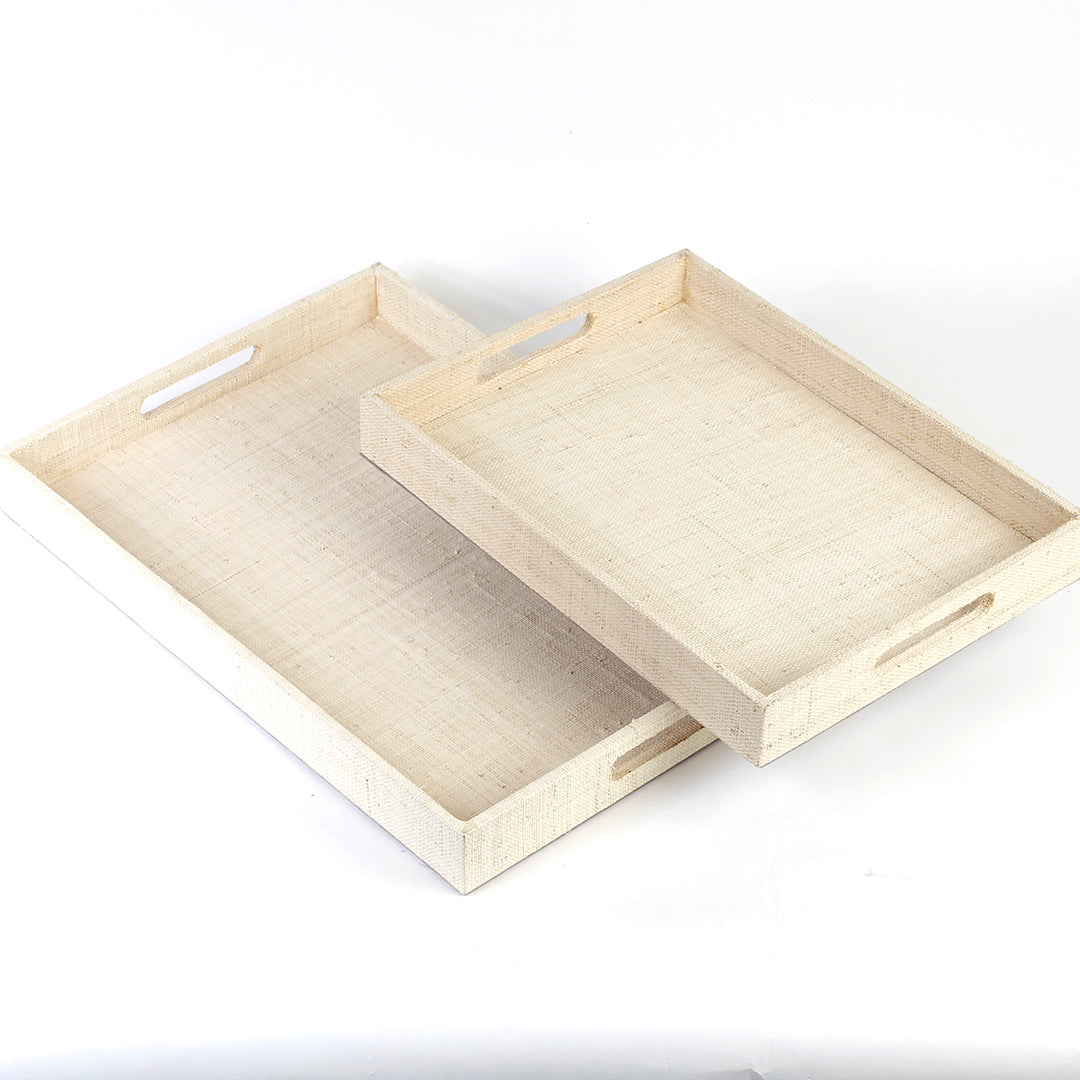 Set of 2 Adie serving trays made from 100% natural plant fiber, ideal for displaying keepsakes or serving snacks.