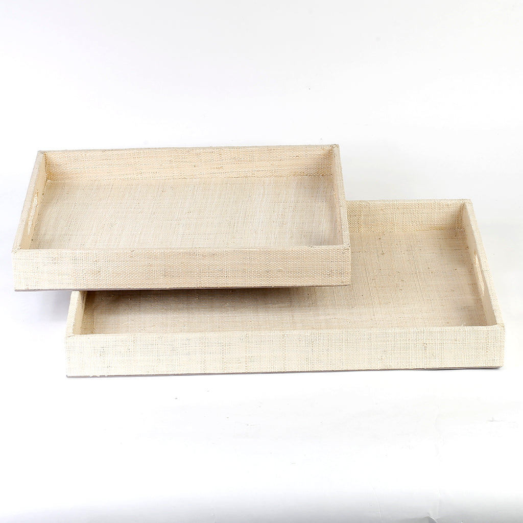 Set of 2 Adie serving trays made from 100% natural plant fiber, ideal for displaying keepsakes or serving snacks.