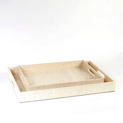 Set of 2 Adie serving trays made from 100% natural plant fiber, ideal for displaying keepsakes or serving snacks.