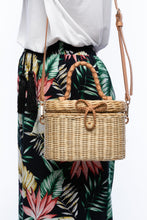 Load image into Gallery viewer, Camille Rattan Shoulder Bag made from handwoven rattan with adjustable leather strap and brass hardware. Eco-friendly and stylish design for any occasion.
