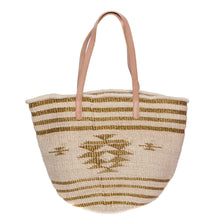 Load image into Gallery viewer, Golden Eagle Tote – Versatile handwoven natural plant fiber tote with Vachetta leather handles, ideal for beach days, shopping trips, and city outings.
