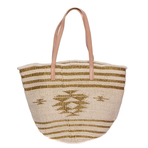 Golden Eagle Tote – Versatile handwoven natural plant fiber tote with Vachetta leather handles, ideal for beach days, shopping trips, and city outings.