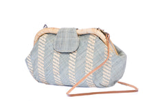 Load image into Gallery viewer, Grey Skye Signature Clutch – Handwoven raffia and rattan clutch with hand embroidery, featuring a removable leather strap for versatile styling.

