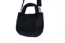 Load image into Gallery viewer, Handwoven Abi Wicker Black Rattan Shoulder Bag with cotton strap, brass hardware, and eco-friendly design, crafted by artisans in the Philippines.
