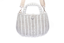 Load image into Gallery viewer, Handwoven Abi Wicker White Rattan Shoulder Bag with adjustable cotton strap and brass hardware, made by artisans in the Philippines. Sustainable and stylish.
