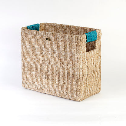 Alex Rectangle Basket, handwoven from 100% natural plant fiber, ideal for organizing kitchens, living rooms, bedrooms, and bathrooms.
