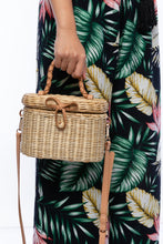 Load image into Gallery viewer, Camille Rattan Shoulder Bag made from handwoven rattan with adjustable leather strap and brass hardware. Eco-friendly and stylish design for any occasion.
