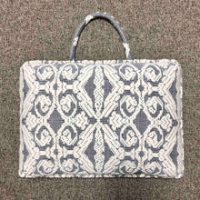 Load image into Gallery viewer, Hazel Inabel Blue Grey Scrolls Laptop Pillow made from traditional Abel Iloco handloomed fabric with a faux suede non-slip top and convenient handle for easy portability.
