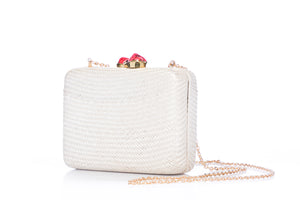 Iris white woven clutch with red stone