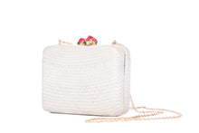 Load image into Gallery viewer, Iris white woven clutch with red stone
