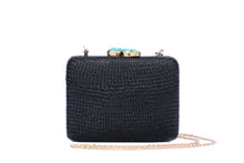 Load image into Gallery viewer, Iris black woven clutch with turquoise stone
