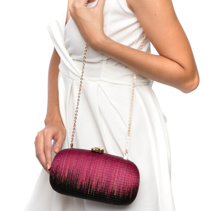 Midnight Serenity Oval Hard Case Purse, handwoven from Buri tree fibers, with agate stones wrapped in brass and a drop-in brass chain strap.
