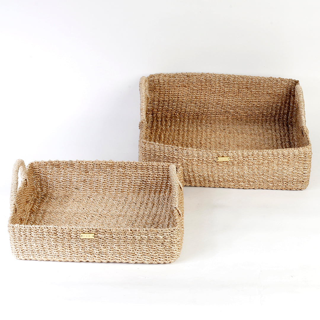 Stephanie Trays Set of 2, crafted from 100% natural plant fiber, ideal for organizing and displaying items around the home.
